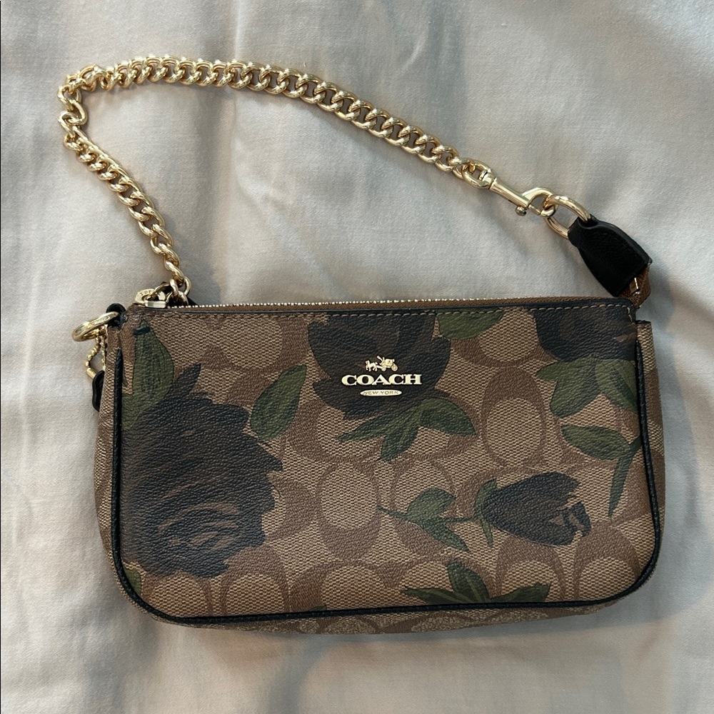 Coach Brown and Green Floral Wristlet